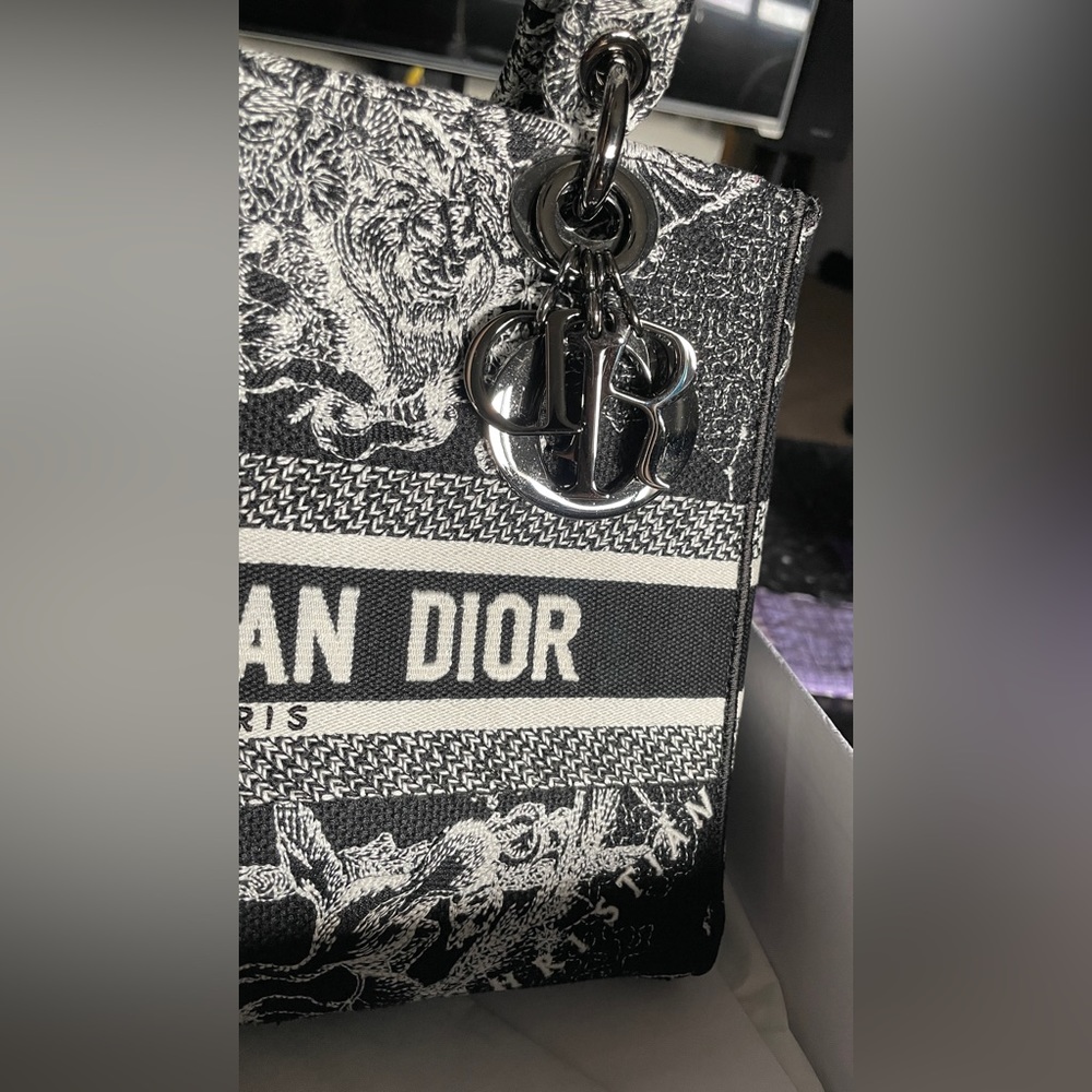 Christian Dior Lady D-Lite Bag Embroidered Canvas Medium Print zodiac astrology - Picture 5 of 16